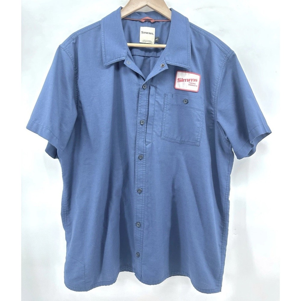 Simms Fishing Shop Shirt Mens 2XL Short Sleeve Quick Dry Pocket Button Up YY15